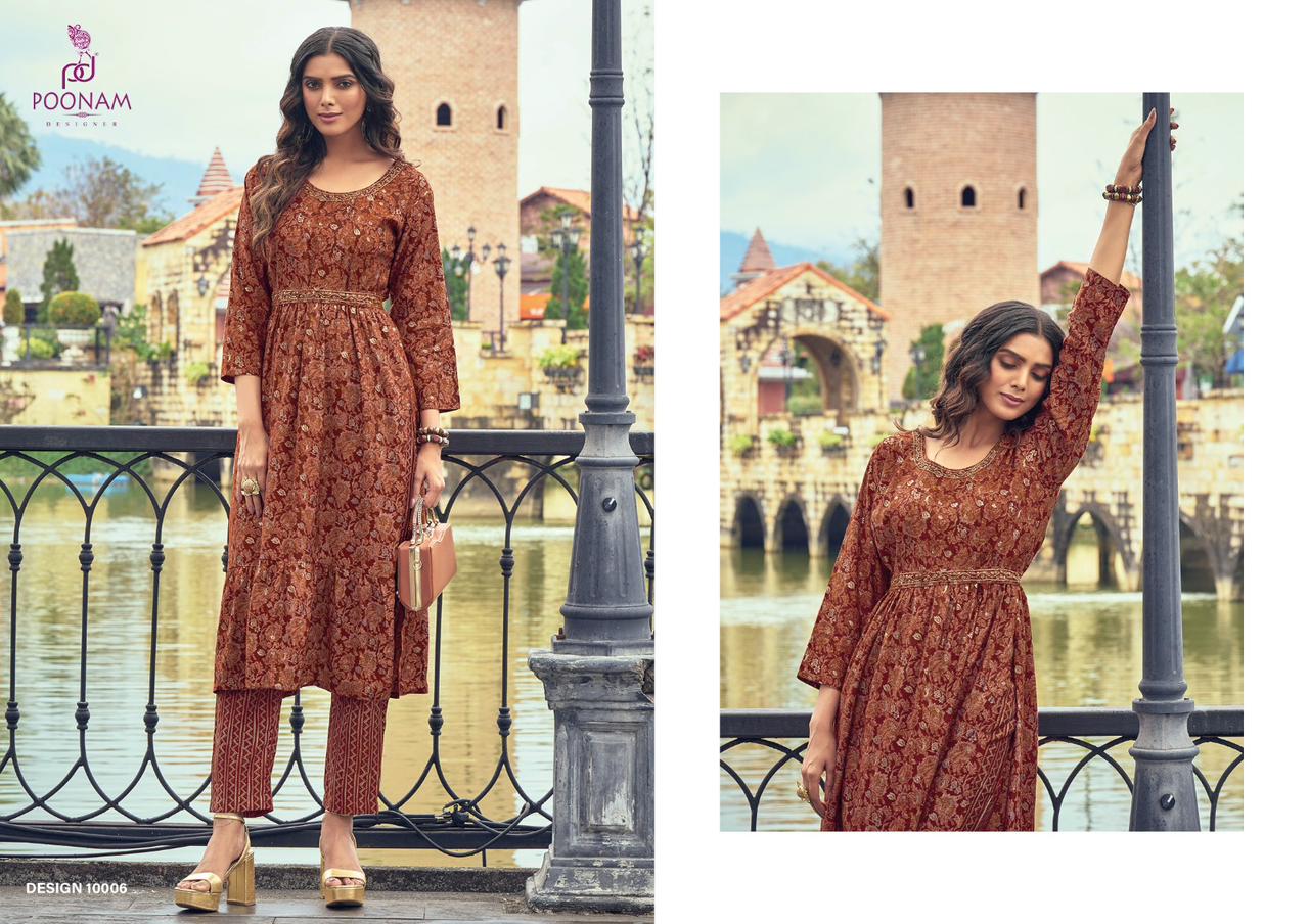 Poonam Florida Fancy Nayra Cut Wholesale Designer Kurti With Bottom